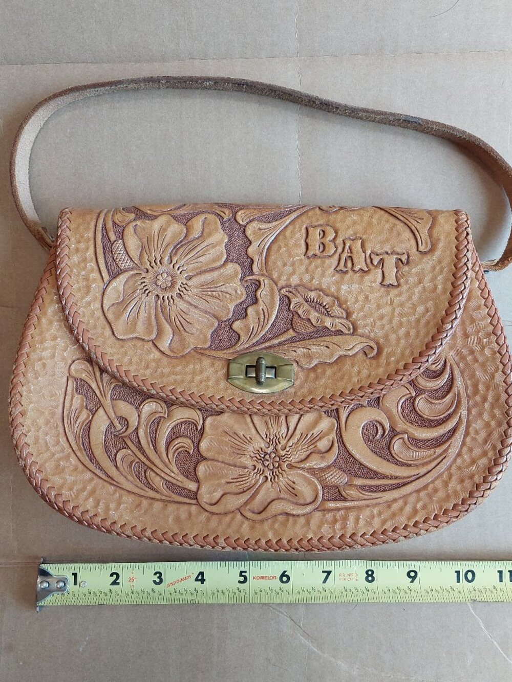 Vintage Tooled Leather Purse Hand Bag Tan Brown Western Rockabilly